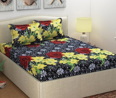 Shubh 104 TC Microfiber Double Floral Flat Bedsheet(Pack of 1, Black)