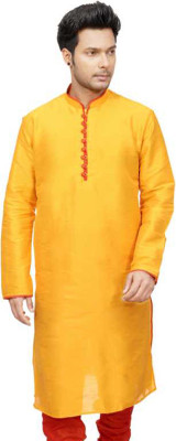 Larwa Men Self Design Straight Kurta(Yellow)