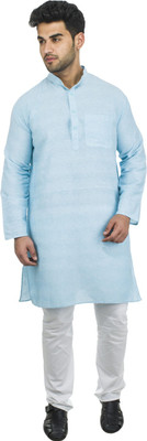 DESHBANDHU KHADI Men Solid Straight Kurta(Blue)