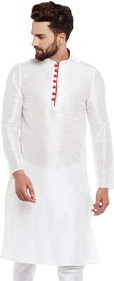Over Crowd Men Self Design Straight Kurta(White)