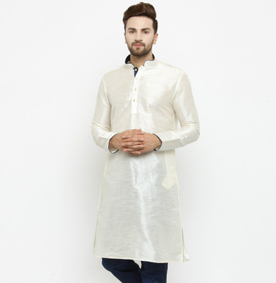 Over Crowd Men Self Design Straight Kurta(Blue, Beige)