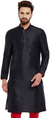 Larwa Men Self Design Straight Kurta(Red, Black)