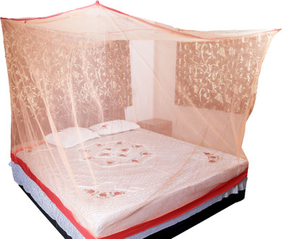 RIDDHI Nylon Adults Washable 14mt8x8_badami Mosquito Net(Orange, Ceiling Hung)