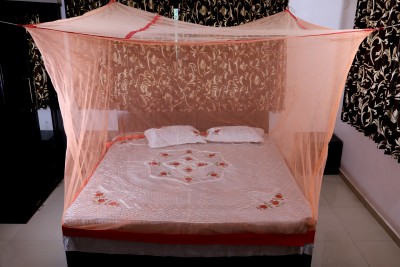 RIDDHI Nylon Adults Washable 14mt3x6_badami Mosquito Net(Orange, Ceiling Hung)