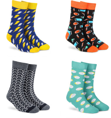 Dynamocks Men & Women Printed Mid-Calf/Crew(Pack of 4)