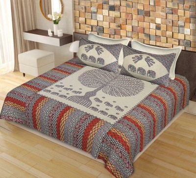 SPSON'S HANDLOOM 140 TC Cotton Double Self Design Flat Bedsheet(Pack of 3, Beige)