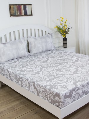 GMF 144 TC Cotton King Floral Flat Bedsheet(Pack of 1, Grey)