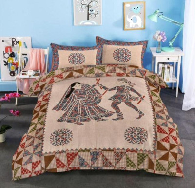 SPSON'S HANDLOOM Cotton Double Flat 140 TC Self Design Bedsheet(Pack of 3, Beige)