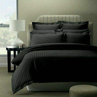 SPSON'S HANDLOOM 180 TC Satin King Striped Flat Bedsheet(Pack of 1, Black)