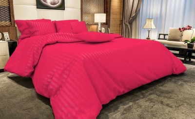 RS ENTERPRISES 190 TC Satin King Striped Flat Bedsheet(Pack of 1, Pink)