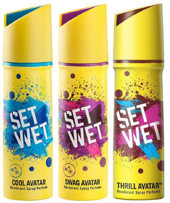 Set Wet Cool, Swag and Thrill Avatar Deodorant Spray - For Men(450 ml, Pack of 3)