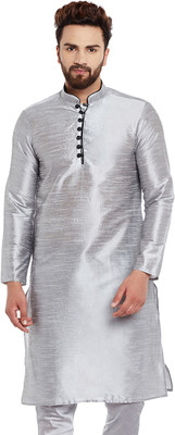 Larwa Men Self Design Straight Kurta(Silver)