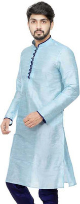 Over Crowd Men Self Design Straight Kurta(Light Blue)