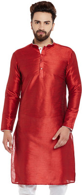 Larwa Men Self Design Straight Kurta(Red)