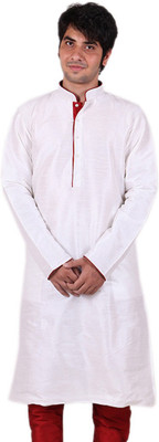 Over Crowd Men Self Design Straight Kurta(White)