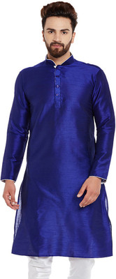 Over Crowd Men Self Design Straight Kurta(Blue)