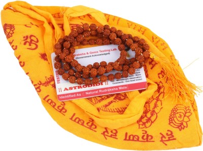 Astrodidi 5 Mukhi Rudraksha Mala Lab Certified With Gomukhi Japa Bag Beads Size Approx 7.5mm (108+1) Panch Mukha Wood Necklace