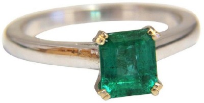 Jaipur Gemstone Emerald Ring With Natural Panna Stone Lab Certified Stone Emerald Silver Plated Ring