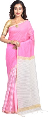 Dipali Enterprise Striped Daily Wear Cotton Linen, Pure Cotton Saree(Pink)