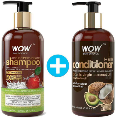 

WOW Skin Science Apple Cider Vinegar Shampoo 300ml & WOW Hair Conditioner 300ml Combo Kit(Set of 2)