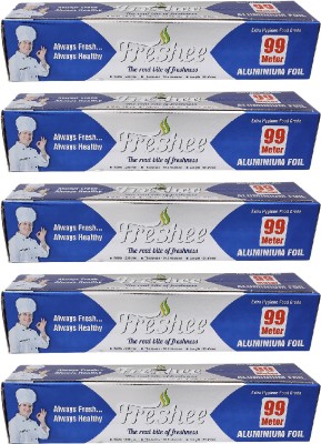 Freshee 99m Aluminium Silver Kitchen Foil Roll Paper 11 Micron Disposable Food Wrap Aluminium Foil(Pack of 5, 99 m)