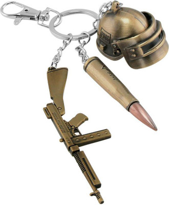Riya Touch Pubg Keychain Set Level 3 Helmet, Gun, Goli 3D Pendant Playerunknown's Battlegrounds (Combo of 3) Key Chain