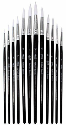 Rk Short Handle Synthetic Round Pointed Tip Artist Paint Brush Set, 12 Pieces (Black)(Black)