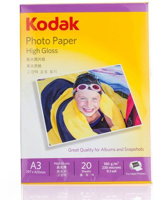 Kodak High Gloss A3 (297 x 420 mm) 180 GSM DIGITAL INKJET PHOTO PAPER 20 sheet (pack of 1) Unruled A3 Photo Paper(Set of 1, White)