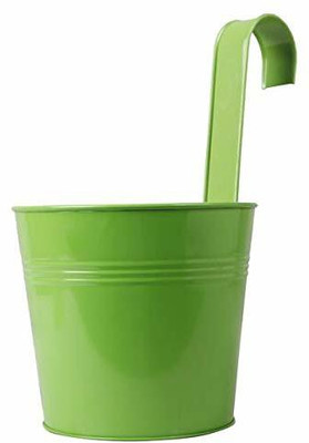 TrustBasket Plain Round Railing Planters/pots - Green Plant Container Set(Metal)