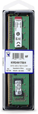 KINGSTON 4GB PC4 - 2400 CL17 288 - Pin UDIMM DDR4 4 GB (Dual Channel) PC (KVR24N17S6/4)