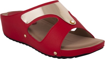 Exotique Women Wedges(Red, Gold , 3)