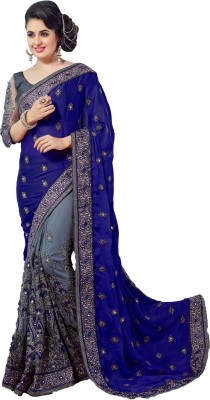 Swanken Embroidered Bollywood Georgette Saree(Dark Blue)