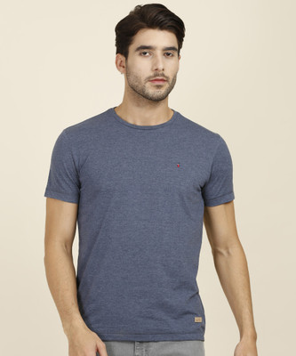 Louis Philippe Jeans Solid Men Round Neck Blue T-Shirt