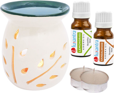 Luxantra Lemongrass, Sandalwood Aroma Oil with Tlight Ceramic Air Freshener Home Fragrance Aroma Diffuser Set LX-TOPBLACKDIFF-2TL-LG-SW(5 x 4 ml)