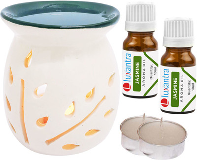 Luxantra Jasmine Aroma Oil with Tlight Ceramic Air Freshener Home Fragrance Aroma Diffuser Set LX-TOPBLACKDIFF-2TL-2JAS(5 x 4 ml)
