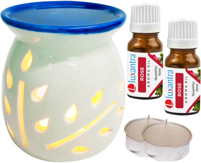 Luxantra Rose Aroma Oil with Tlight Ceramic Air Freshener Home Fragrance Aroma Diffuser Set LX-TOPBLUEDIFF-2TL-2RS(5 x 4 ml)