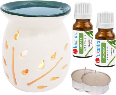 Luxantra Mogra Aroma Oil with Tlight Ceramic Air Freshener Home Fragrance Aroma Diffuser Set LX-TOPBLACKDIFF-2TL-2MOG(5 x 4 ml)