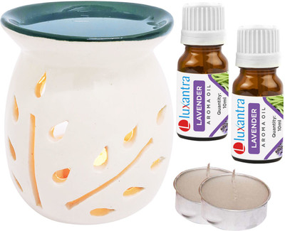 Luxantra Lavender Aroma Oil with Tlight Ceramic Air Freshener Home Fragrance Aroma Diffuser Set LX-TOPBLACKDIFF-2TL-2LV(5 x 4 ml)