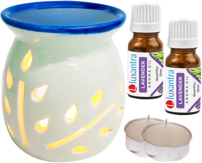 Luxantra Lavender Aroma Oil with Tlight Ceramic Air Freshener Home Fragrance Aroma Diffuser Set LX-TOPBLUEDIFF-2TL-2LV(5 x 4 ml)