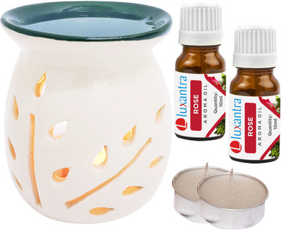 Luxantra Rose Aroma Oil with Tlight Ceramic Air Freshener Home Fragrance Aroma Diffuser Set LX-TOPBLACKDIFF-2TL-2RS(5 x 4 ml)