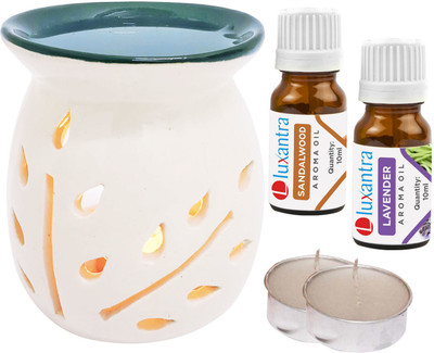 Luxantra Sandalwood, Lavender Aroma Oil with Tlight Ceramic Air Freshener Home Fragrance Aroma Diffuser Set LX-TOPBLACKDIFF-2TL-SW-LV(5 x 4 ml)