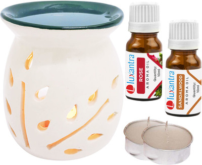 Luxantra Rose, Sandalwood Aroma Oil with Tlight Ceramic Air Freshener Home Fragrance Aroma Diffuser Set LX-TOPBLACKDIFF-2TL-RS-SW(5 x 4 ml)