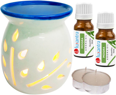 Luxantra Mogra Aroma Oil with Tlight Ceramic Air Freshener Home Fragrance Aroma Diffuser Set LX-TOPBLUEDIFF-2TL-2MOG(5 x 4 ml)