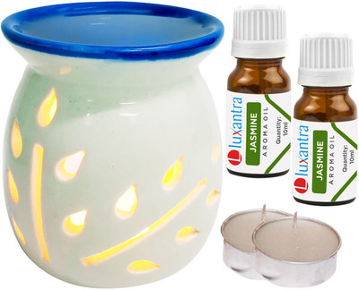 Luxantra Jasmine Aroma Oil with Tlight Ceramic Air Freshener Home Fragrance Aroma Diffuser Set LX-TOPBLUEDIFF-2TL-2JAS(5 x 4 ml)