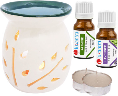 Luxantra Jasmine, Lavender Aroma Oil with Tlight Ceramic Air Freshener Home Fragrance Aroma Diffuser Set LX-TOPBLACKDIFF-2TL-JAS-LV(5 x 4 ml)