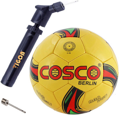 Cosco Berlin Football "Color & Design on Availability" With Dual Action Ball Pump Football - Size: 5(Pack of 2, Multicolor)