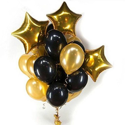 BashNSplash Solid Black & Gold Star Balloon set birthday Anniversary Party balloon (PACK OF 53) (25 Gold + 25 Black + 3 Star) Balloon(Black, Gold, Pack of 53)