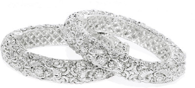 ACCESSHER Brass Beads Silver Bangle Set