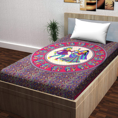Navkar Creation 144 TC Cotton Single Jaipuri Prints Flat Bedsheet(Pack of 1, Multicolor)