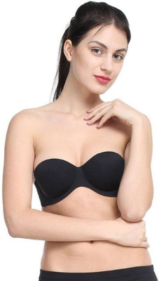 Glamoras Seamless Strapless Backless Push Up Bra Women Push-up Heavily Padded Bra(Black)